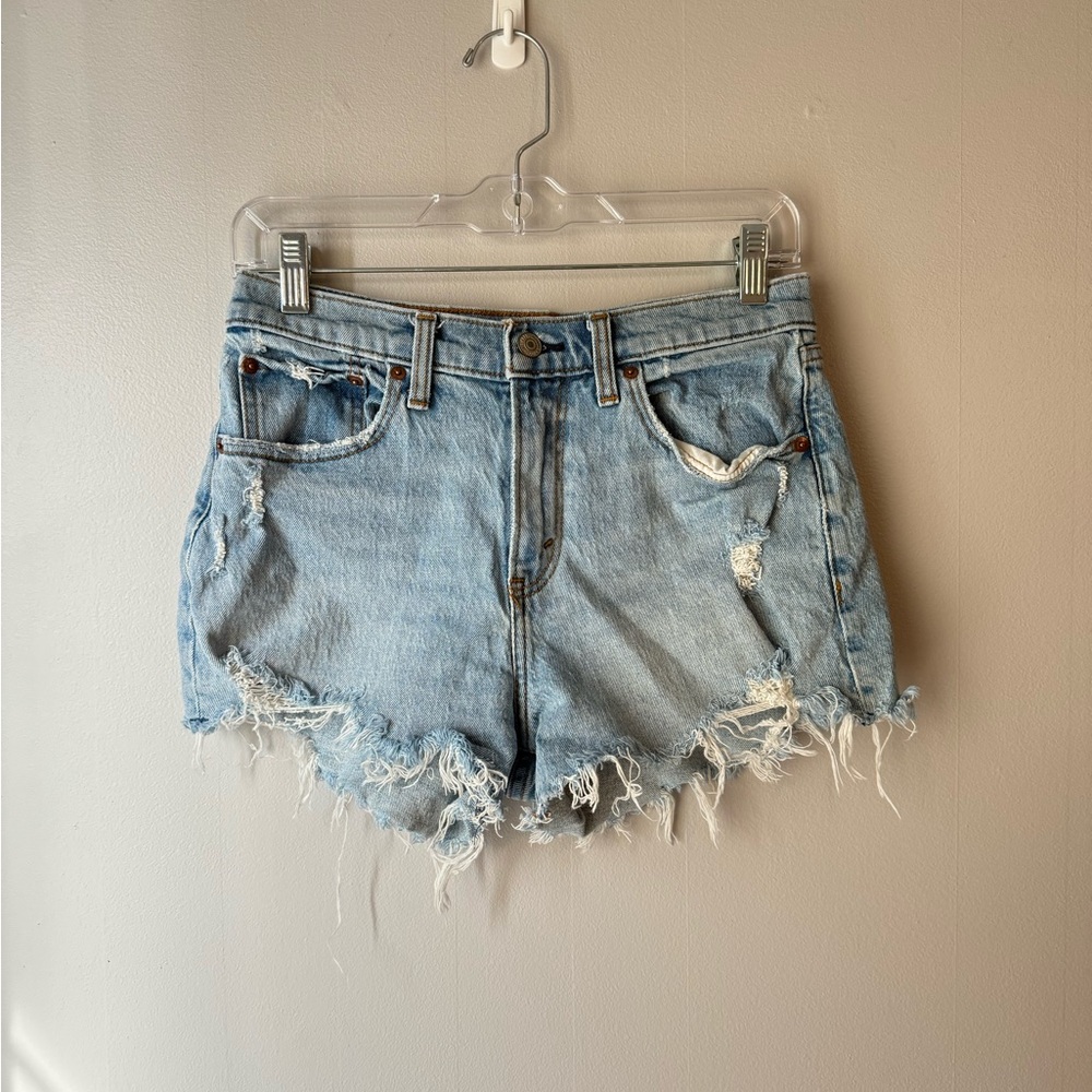 Abercrombie Women’s Curve Love Mid Rise Distressed Mom Shorts